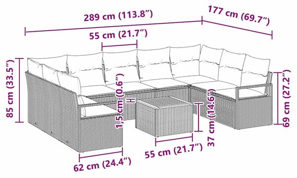VidaXL Kerti Kanapé Szett párnával 10 pcs Bézs polirattan
