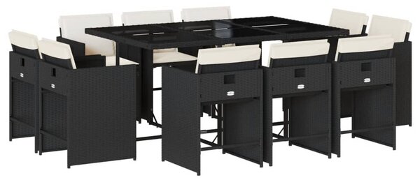 VidaXL 11 részes fekete polyrattan kerti étkezőgarnitúra párnákkal