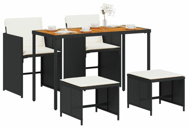 VidaXL 5 részes fekete polyrattan kerti étkezőgarnitúra párnákkal