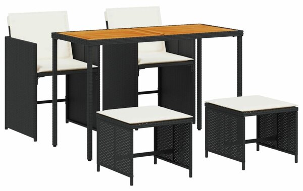 VidaXL 5 részes fekete polyrattan kerti étkezőgarnitúra párnákkal