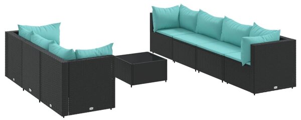 VidaXL 8 részes fekete polyrattan kerti ülőgarnitúra párnákkal