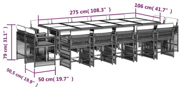 VidaXL 15 részes bézs polyrattan kerti étkezőgarnitúra párnákkal