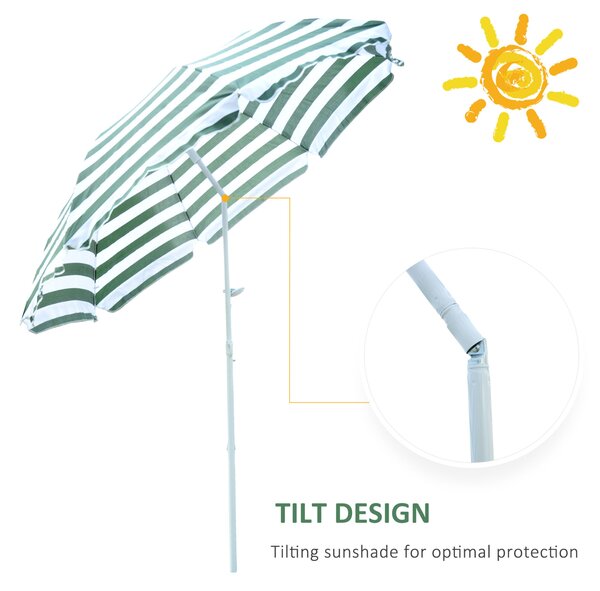 Outsunny Strandnapernyő Dönthető Tetővel, 45°, Ø1,8x2 m, Zöld és Fehér