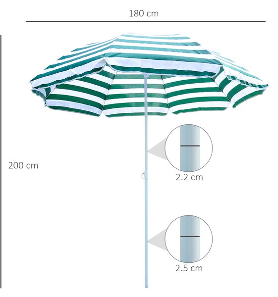 Outsunny Strandnapernyő Dönthető Tetővel, 45°, Ø1,8x2 m, Zöld és Fehér