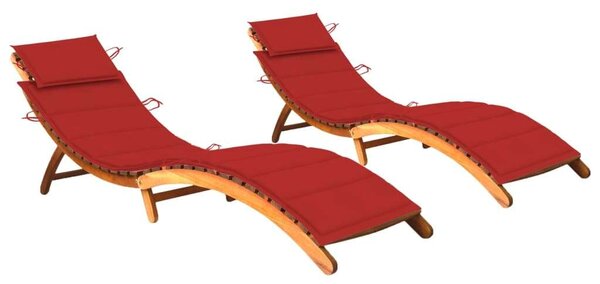 VidaXL 2 db Akácfa Napozóágy Piros Párnákkal - 184cm