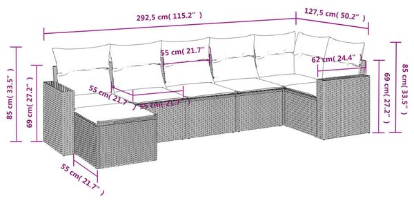 VidaXL Polyrattan Kerti Ülőgarnitúra - 7 részes - Barna
