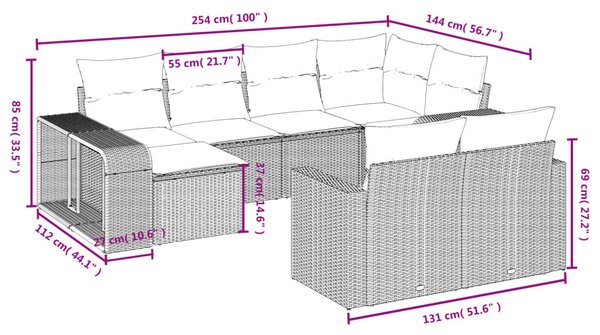 VidaXL 10 részes barna polyrattan kerti ülőgarnitúra párnákkal