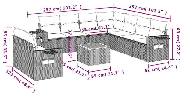 VidaXL Polyrattan Kerti Ülőgarnitúra - 10 részes - Bézs