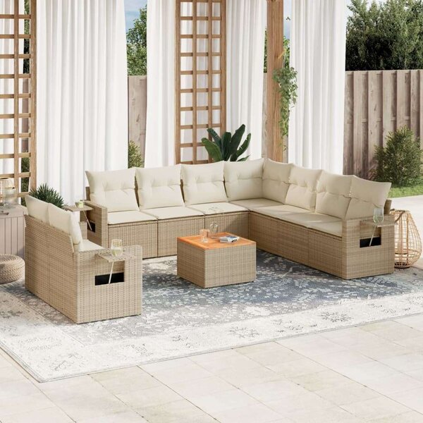 VidaXL Polyrattan Kerti Ülőgarnitúra - 10 részes - Bézs