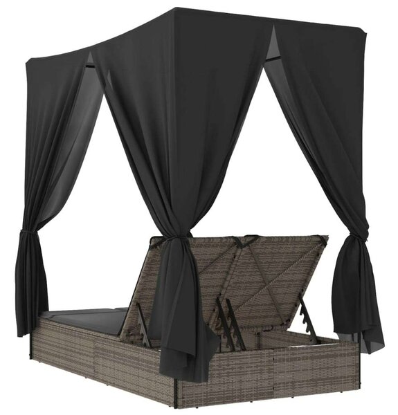 VidaXL Dupla Napozóágy - Polyrattan - Szürke - 200x114cm