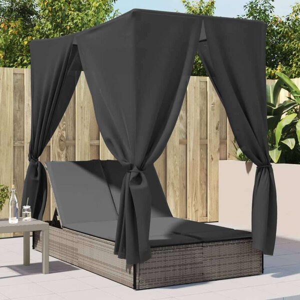 VidaXL Dupla Napozóágy - Polyrattan - Szürke - 200x114cm