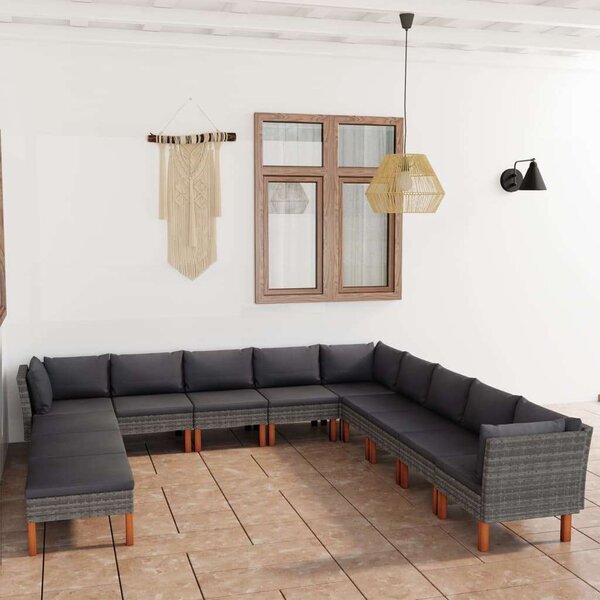 Polyrattan Kerti Ülőgarnitúra - 12 részes - Szürke