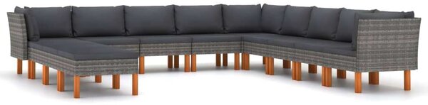 Polyrattan Kerti Ülőgarnitúra - 12 részes - Szürke