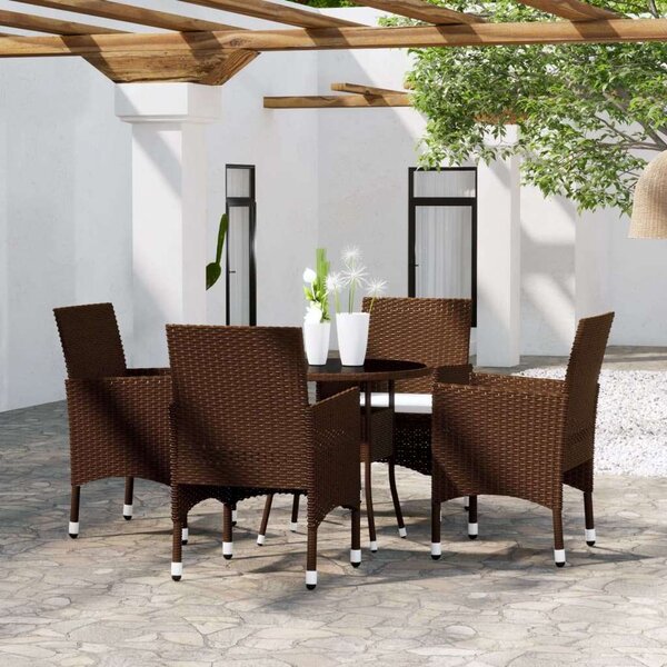Polyrattan Kerti Étkezőgarnitúra - 5 részes - Barna