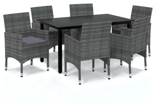 Polyrattan Kerti Étkezőgarnitúra - 7 részes - Szürke