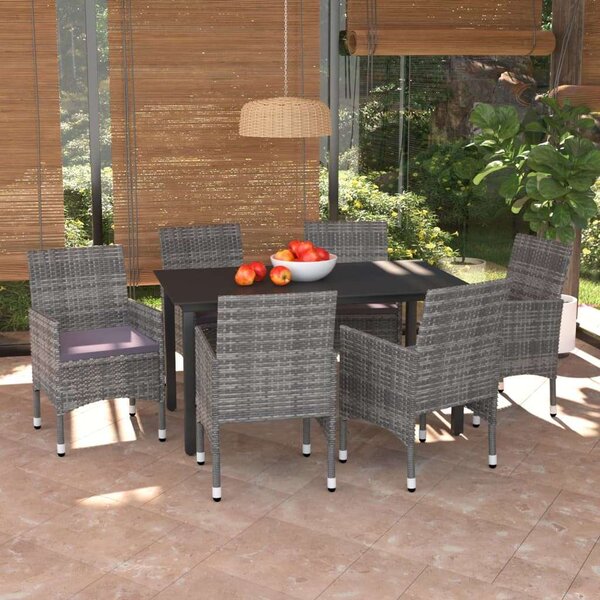 Polyrattan Kerti Étkezőgarnitúra - 7 részes - Szürke