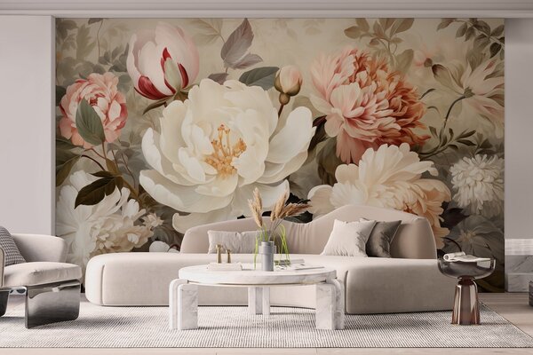 Fotótapéta Pasztell árnyalatú, finom pünkösdi rózsák és krizantémok, Fotótapéta virágok és növények, w09350 : Uwalls.hu
