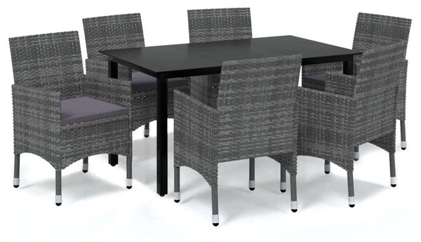 Polyrattan Kerti Étkezőgarnitúra - 7 részes - Szürke