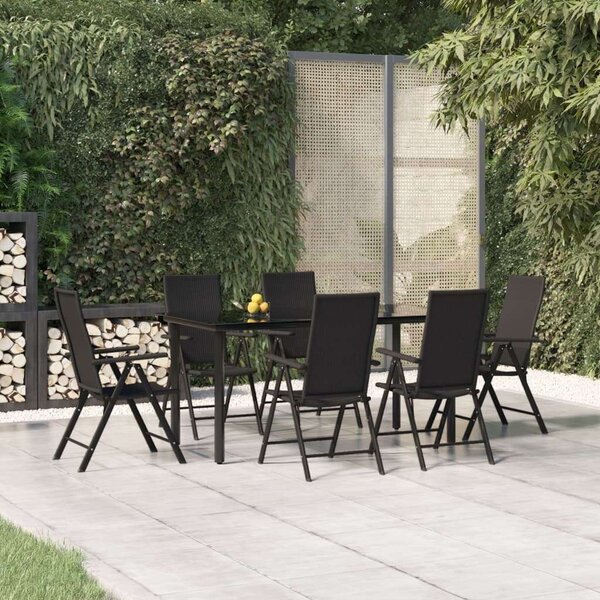 Polyrattan Kerti Étkezőgarnitúra - 7 részes - Fekete