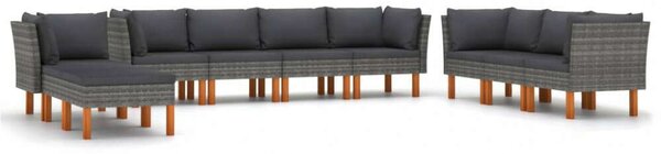 Polyrattan Kerti Ülőgarnitúra - 10 részes - Szürke