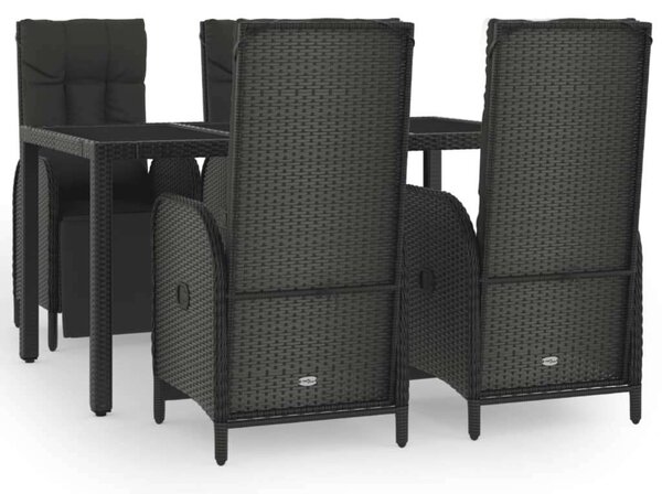 Polyrattan Kerti Étkezőgarnitúra - 5 részes - Fekete