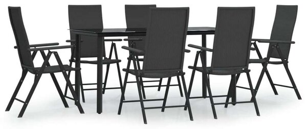 Polyrattan Kerti Étkezőgarnitúra - 7 részes - Fekete