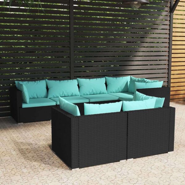Polyrattan Kerti Ülőgarnitúra - 7 részes - Fekete