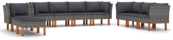 Polyrattan Kerti Ülőgarnitúra - 10 részes - Szürke