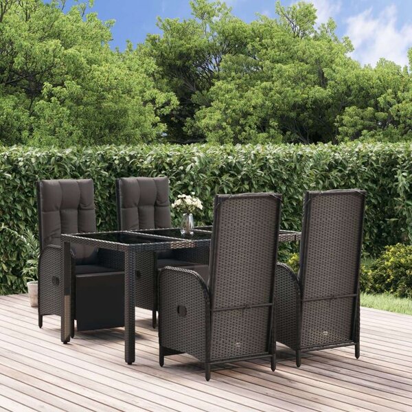 Polyrattan Kerti Étkezőgarnitúra - 5 részes - Fekete