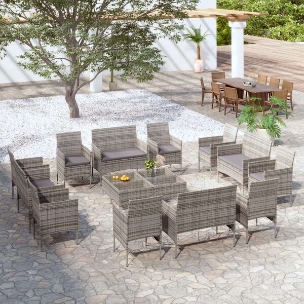 Polyrattan Kerti Ülőgarnitúra - 16 részes - Szürke