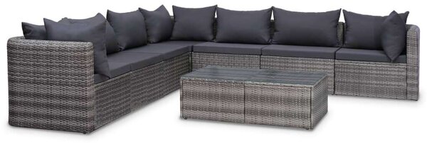 Polyrattan Kerti Ülőgarnitúra - 8 részes - Szürke