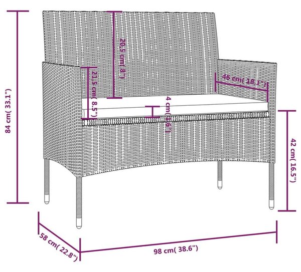 Polyrattan Kerti Ülőgarnitúra - 16 részes - Szürke