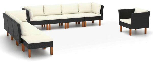 Polyrattan Kerti Ülőgarnitúra - 9 részes - Fekete