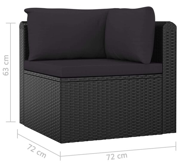 5 részes fekete polyrattan kerti társalgószett párnákkal
