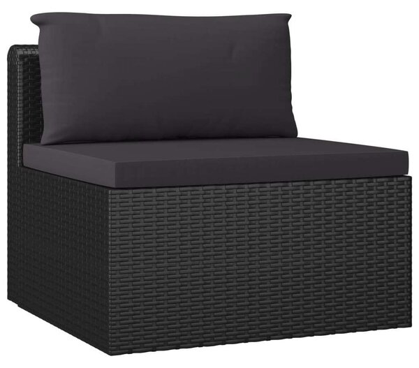 5 részes fekete polyrattan kerti társalgószett párnákkal