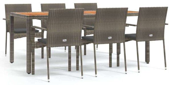 Polyrattan Kerti Étkezőgarnitúra - 7 részes - Szürke