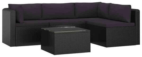 5 részes fekete polyrattan kerti társalgószett párnákkal