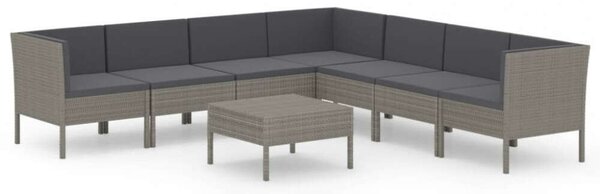 Polyrattan Kerti Ülőgarnitúra - 8 részes - Szürke