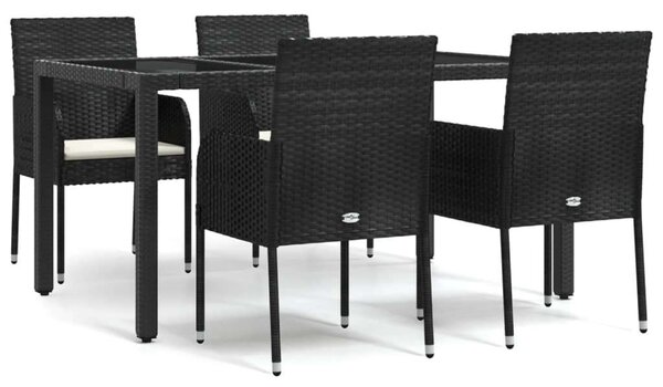 Polyrattan Kerti Étkezőgarnitúra - 5 részes - Fekete