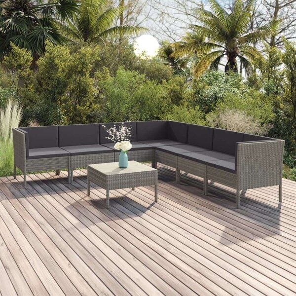 Polyrattan Kerti Ülőgarnitúra - 8 részes - Szürke