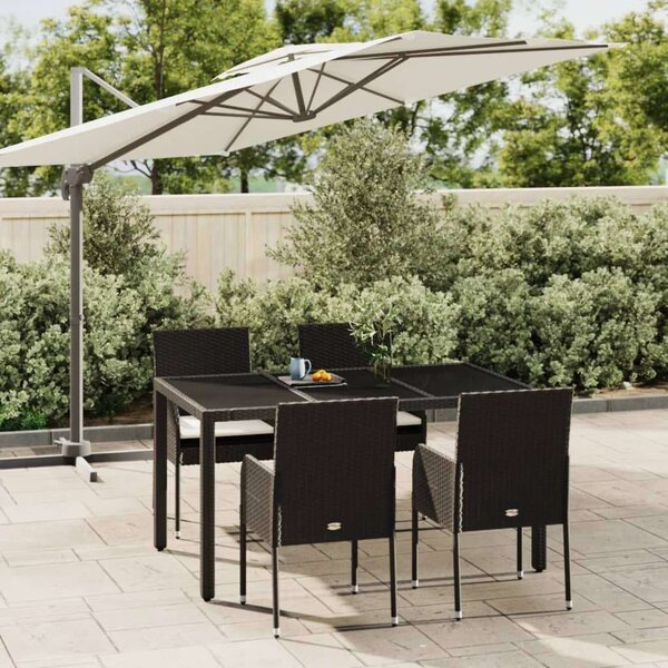 Polyrattan Kerti Étkezőgarnitúra - 5 részes - Fekete