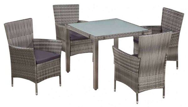 Kültéri Polyrattan Étkezőszett - 5 részes - Szürke