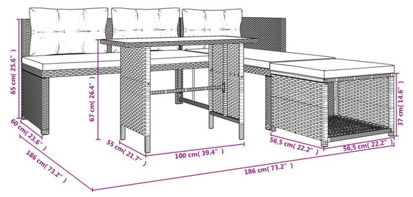 Polyrattan Kerti Étkezőgarnitúra - 4 részes - Szürke