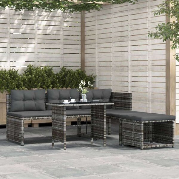 Polyrattan Kerti Étkezőgarnitúra - 4 részes - Szürke