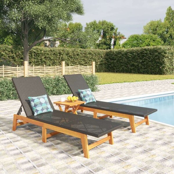 VidaXL Napozóágy - 2 db - Fekete/Barna - Akácfa/Polyrattan
