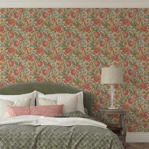 Tapéta Vintage tulipánok és őszirózsák, texturált krém alapon, Virágok és növények tapétá, a00773 : Uwalls.hu
