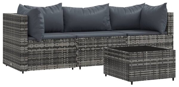 Polyrattan Kerti Ülőgarnitúra - 4 részes - Szürke