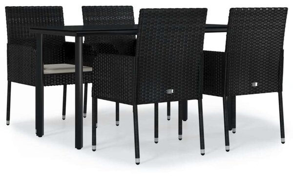 5 részes fekete polyrattan kerti étkezőgarnitúra párnákkal
