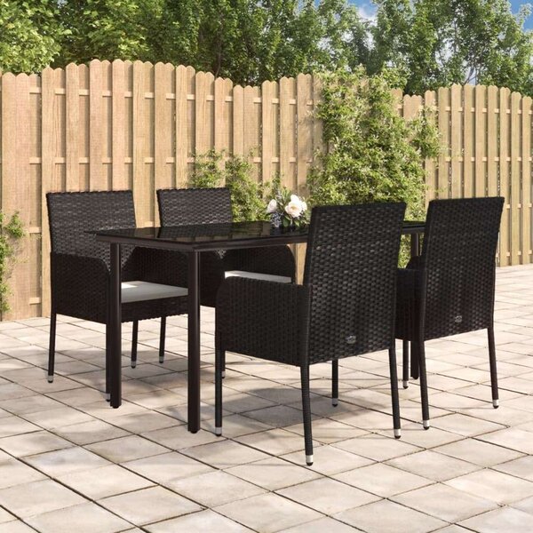 5 részes fekete polyrattan kerti étkezőgarnitúra párnákkal