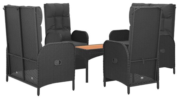 5 részes fekete polyrattan kerti étkezőgarnitúra párnákkal